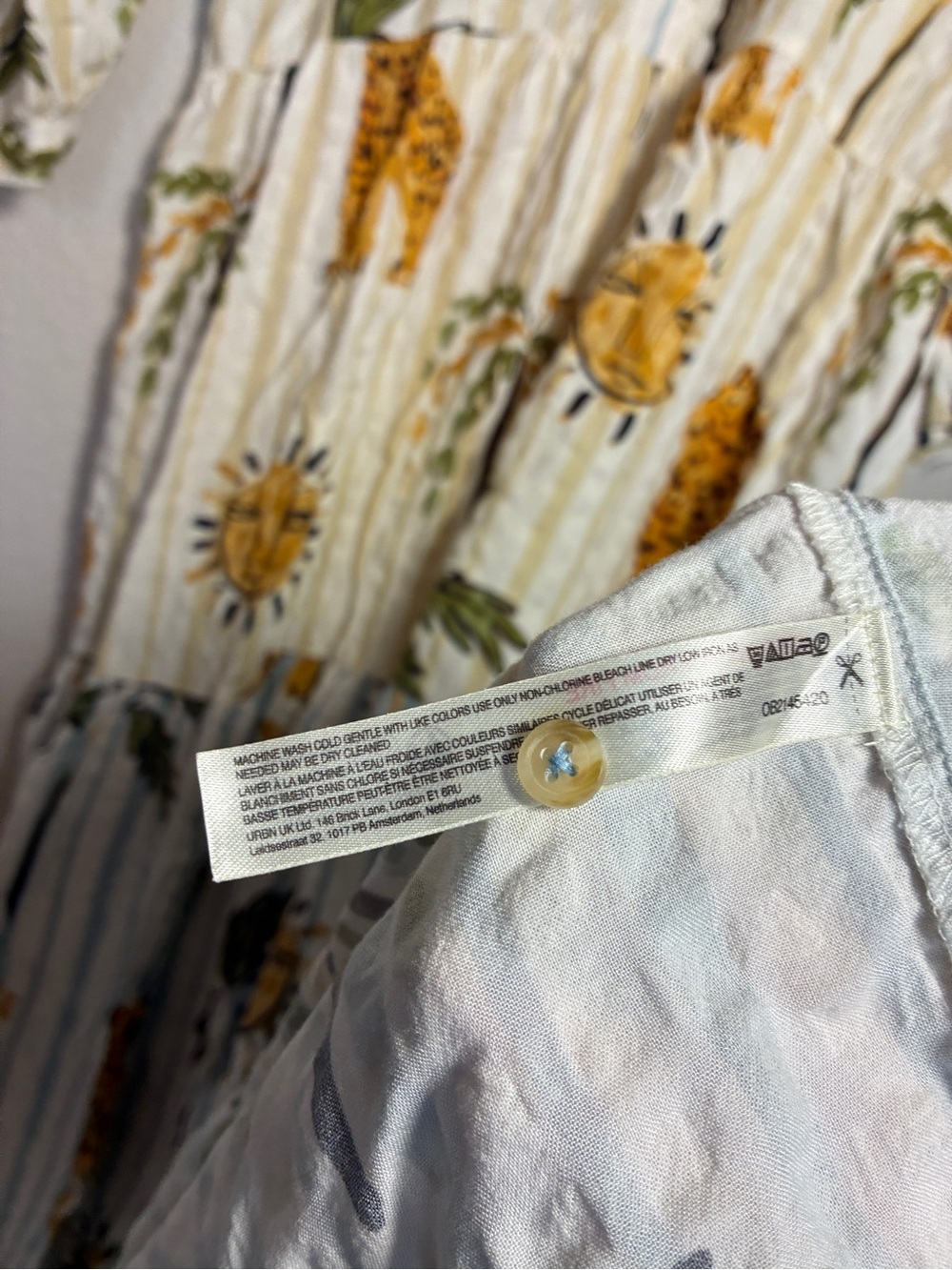 Anthropologie Cream and Blue Striped Maxi Dress with Leopard Print Cotton Blend - Picture 10 of 11